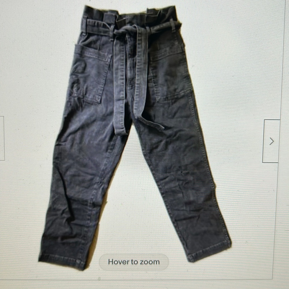 AMO Utility Paper-bag High Waisted Cropped Pants in Washed Dark Gray Size 27